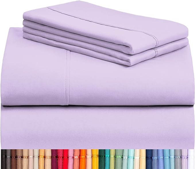 LuxClub 4 PC Queen Sheet Set, Deep Pockets Wrinkle Free Cooling Bed Sheets Hotel Bedding for Women, Men, Kids & Teens, Includes 1 Fitted Sheet, 1 Flat Sheet and 2 Pillowcases - Silky Soft Lavender