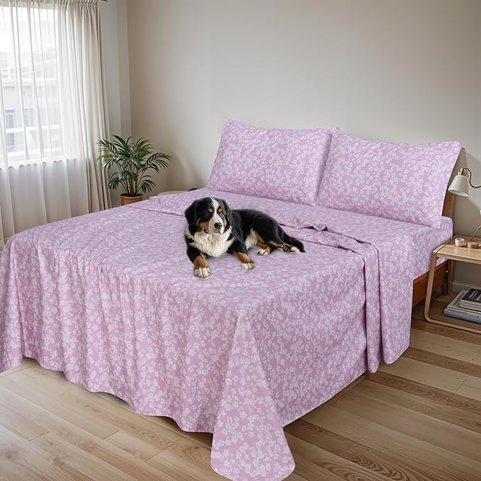 RUVANTI Flannel Sheets Full Size - 100% Cotton Double Brushed Bed Sheets Set, Deep Pockets 16 Inches, All Seasons Breathable & Extra Soft Full Sheets, Warm & Cozy, 4 Piece, Pink Flora