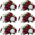 NUPTIO Flower Wedding Centrepieces for Tables - 6 Pcs 9.5in Diameter Burgundy & White Artificial Flowers Rose Ball for Centerpieces Table - Fake Rose Arrangements for Weddings Birthday Party Decor