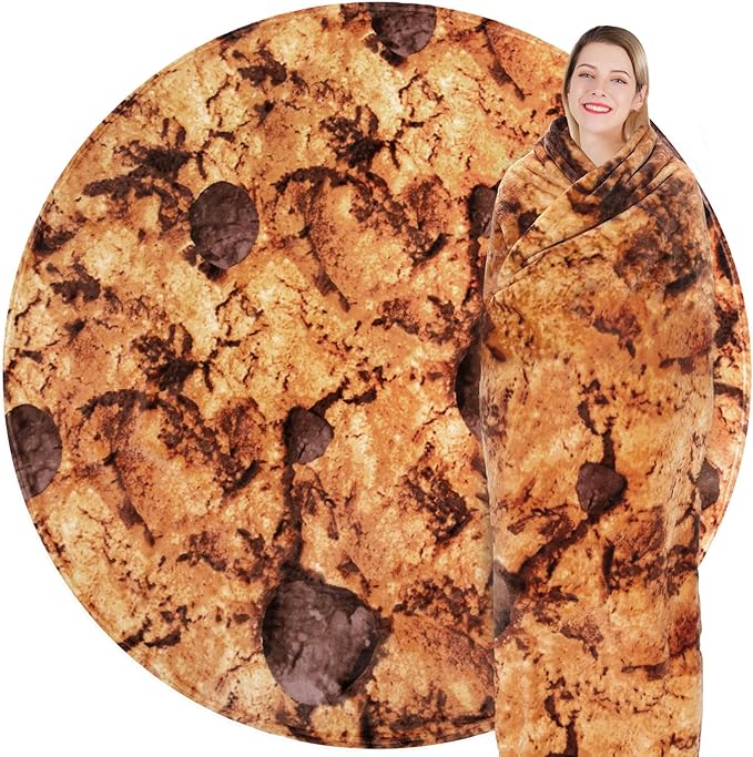 Jorbest Cookie Blanket Adult Size 80 Inches Birthday Gifts for Women Men Mom Teen Boys Girls, Novelty Cookie Throw Blanket Funny Gifts for Adult Kids, 285 GSM Soft Flannel Food Blanket (Dark Brown)