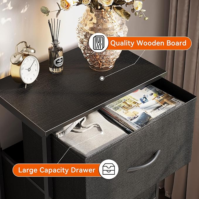 AODK Dresser for Bedroom Nightstand Small Dressers Chest of Drawers End Table for Living Room, Closet Dresser with 3 Storage Drawers Organizer Clothes, Black