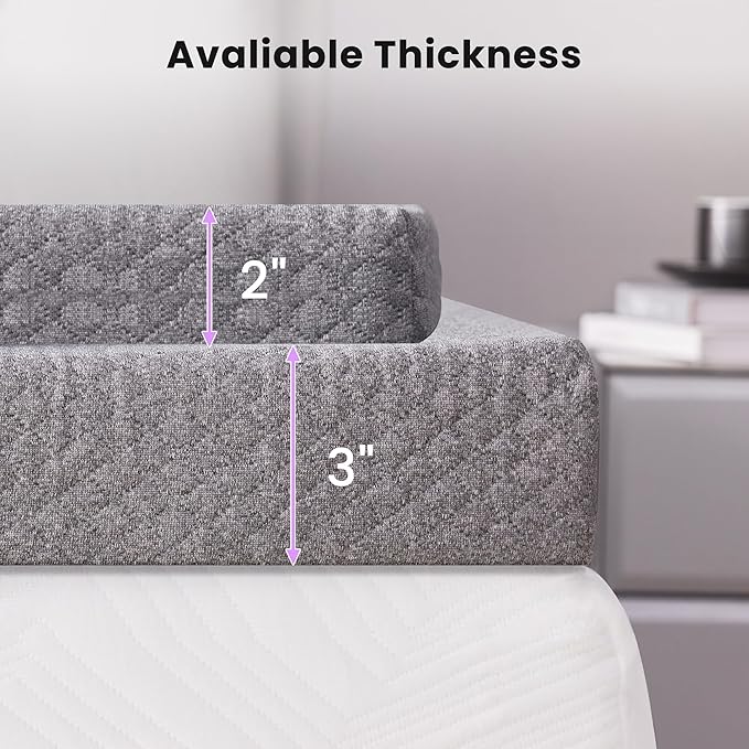 SINWEEK 3 Inch Gel Memory Foam Mattress Topper Full Size, Pad for Back Pain, Bed Topper with Removable Soft Cover, CertiPUR-US Certified,Grey
