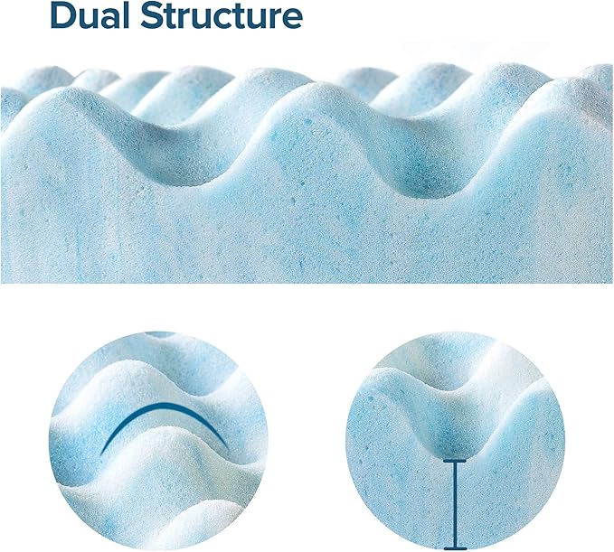 ZINUS 2 inch Swirl Gel Cooling Memory Foam Mattress Topper, Cooling Airflow Design, CertiPUR-US Certified, Light Blue, Full