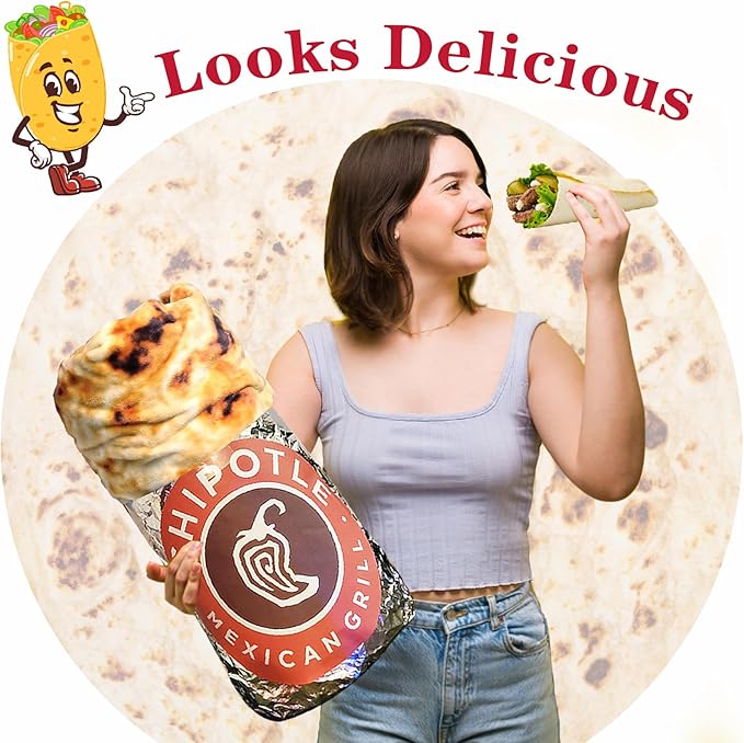 Jorbest Burritos Tortilla Throw Blanket Birthday Gifts for Adult and Kids, Realistic Tortilla Food Blanket Funny Gifts for Women Men Teen Mom Dad, 285 GSM Soft Flannel Taco Blanket (Tan, 60 inches)