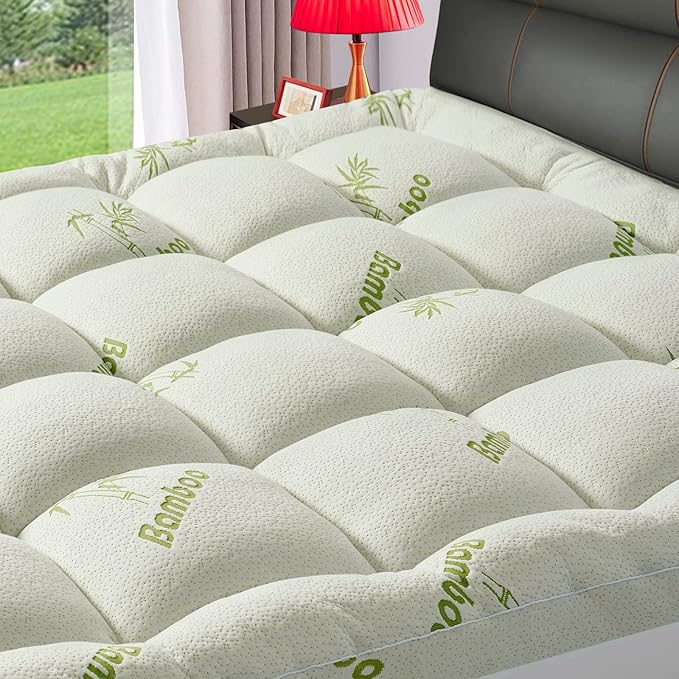 Premium Viscose Made from Bamboo Twin Size Mattress Topper for Back Pain, 1200 GSM Quilted Fitted Extra Thick Mattress Pad,Pillow Top Mattress Cover with Deep Pocket Up to 21 Inches（39 * 75inch）