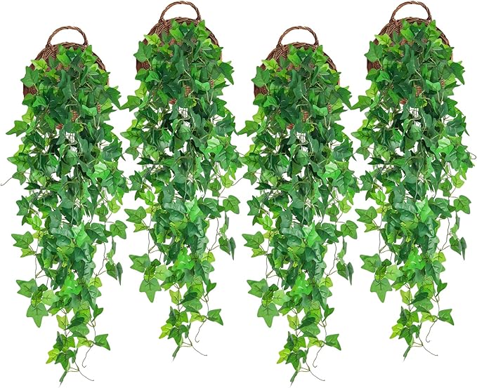 RECUTMS Fake Vines 4pcs Artificial Ivy Hanging Plant Silk Leaves Faux Greenery Garland for Room Indoor Outdoor Garden Door Wall Baskets Wedding Party Table Balcony Decor