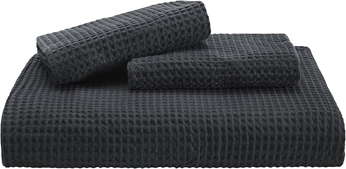 Bedsure Cotton Duvet Cover Full - 100% Cotton Waffle Weave Charcoal Duvet Cover Set, GentleSoft™ and Breathable Bedding Set for All Season, 3 Pieces, 80"x90"