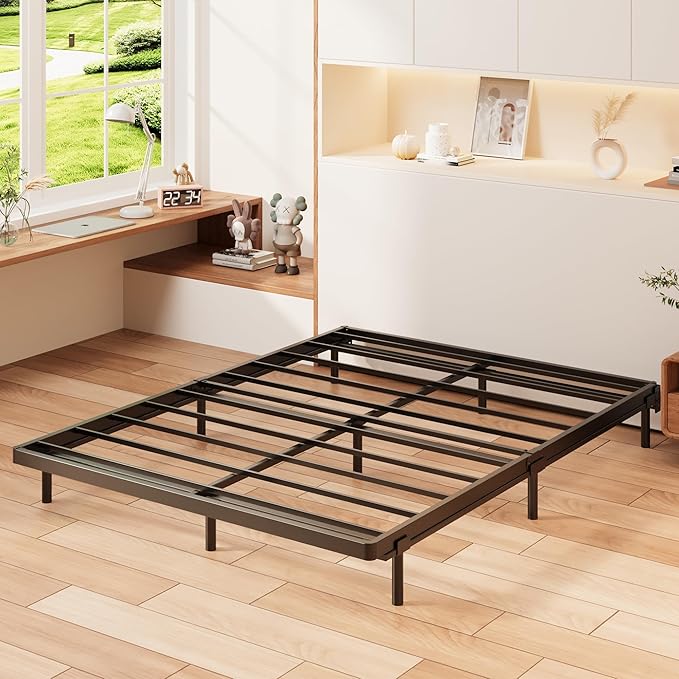 1.6 Inch Bunkie Board Queen Heavy Duty Low Profile Metal Queen Box Spring Bed Base Sturdy Mattress Foundation, Easy Assembly, Noise Free, Black