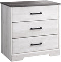 Prepac Rustic Ridge Farmhouse 3-Drawer Nightstand, Chest of Drawers for Bedroom, Wooden Bedroom Dresser with 3 Storage Drawers, 16.25in x 27.5in x 26.75in, Washed White