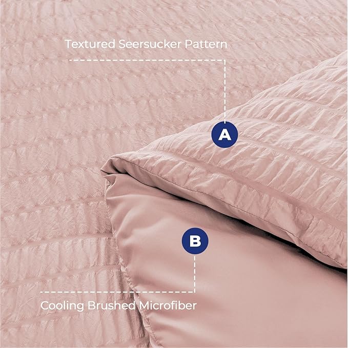 HYMOKEGE Rose Gold Twin XLComforter Set Seersucker 5 Pieces, All Season Luxury Bed in a Bag for Bedroom, Bedding Set with Comforter, Sheets, Pillowcase & Sham