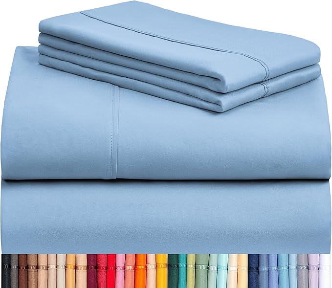 LuxClub 4 PC California King Sheet Set, Breathable Luxury Bed Sheets, Deep Pockets Wrinkle Free Cooling Sheets Machine Washable Hotel Bedding Silky Soft - Sky Cal King
