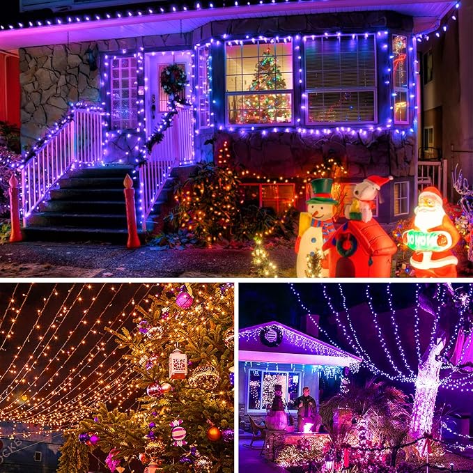JMEXSUSS 250 LED Orange and Purple Christmas String Lights Indoor Outdoor Waterproof for Garden Patio Party Halloween Christmas Decorations