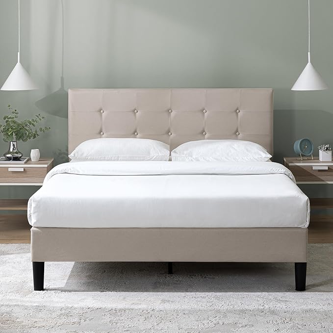 ZINUS Ibidun Upholstered Platform Bed Frame, Mattress Foundation, Wood Slat Support, No Box Spring Needed, Eco Friendly WonderBox (TM), Easy Assembly, Soft Beige, King