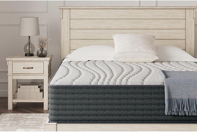 Signature Design by Ashley Hybrid 1300 13 Inch Plush Gel Memory Foam Mattress with Edge Support for Pressure Relief, King, Fiberglass Free, Mattress in A Box