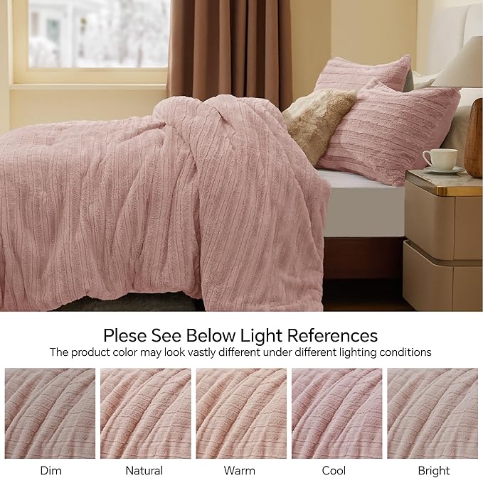 BEDELITE Fleece Twin Comforter Set -Super Soft & Warm Fluffy Pink Faux Fur Bedding, Luxury Fuzzy Heavy Bed Set for Winter with 1 Pillow case