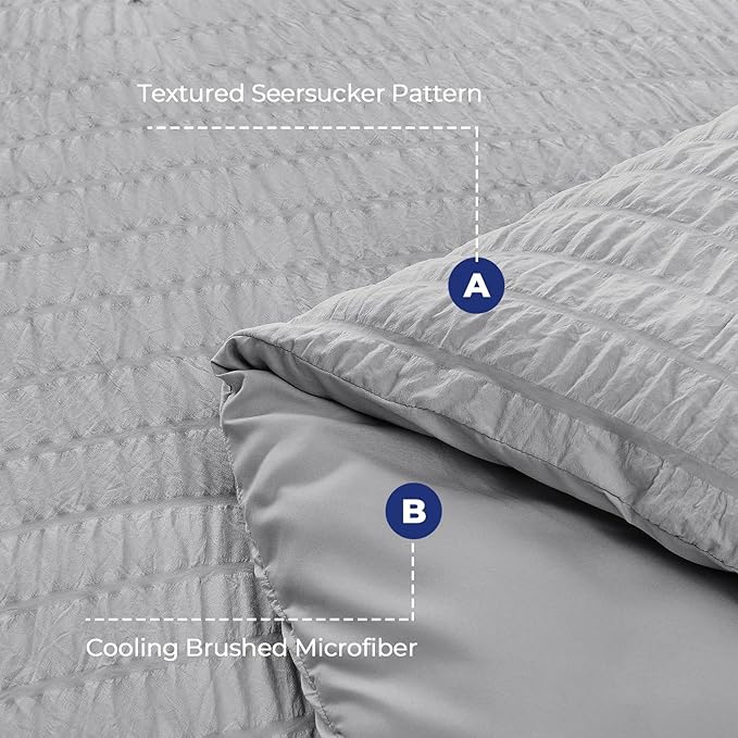 HYMOKEGE Light Grey Oversized Queen Comforter Set Seersucker 7 Pieces, All Season Luxury Bed in a Bag for Bedroom, Bedding Set with Comforter, Sheets, Pillowcases & Shams