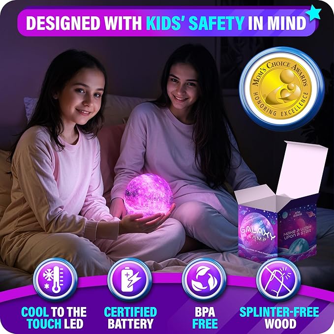 Mind-Glowing Galaxy Moon Lamp with Multi Colors, Touch/Remote, Wood Stand - Teen Girl Room Decor, Trendy Stuff - Christmas Gift for Any Year Old Teenage Girl - Cool Night Light for Kids (4.7 inch)