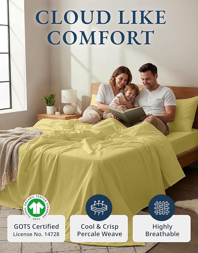 LANE LINEN RV Queen Sheets Set, 4Pc 100% Organic Cotton Bed Sheets Short Queen Size, Soft, Percale Weave, Luxury Hotel Sheets RV Queen Size, Breathable RV Queen Sheets Deep Pocket Upto 15" - Cocoon
