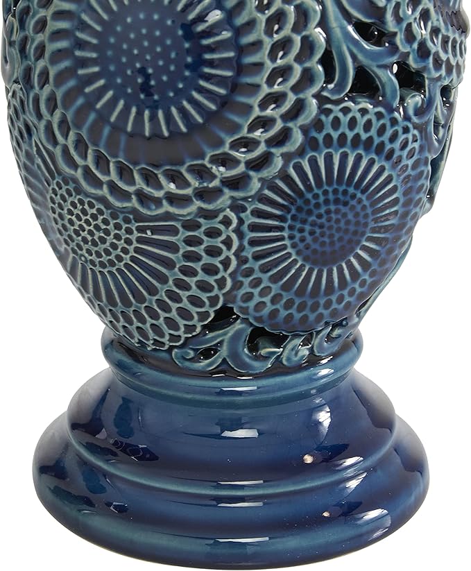 Deco 79 Ceramic Pillar Candle Holder with Cut Out Pattern, Set of 2 13", 10"H, Blue