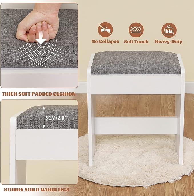 usikey 43.5in Large Vanity Desk with Mirror and 10 LED Lights, Makeup Vanity Table with Lights and 5 Drawers, White Vanity Table Vanity Set with Storage Shelves and Stool for Women Girls, White