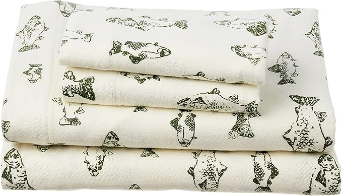 Eddie Bauer - Queen Sheets, Cotton Flannel Bedding Set, Brushed For Extra Softness, Cozy Home Decor (School of Fish, Queen)