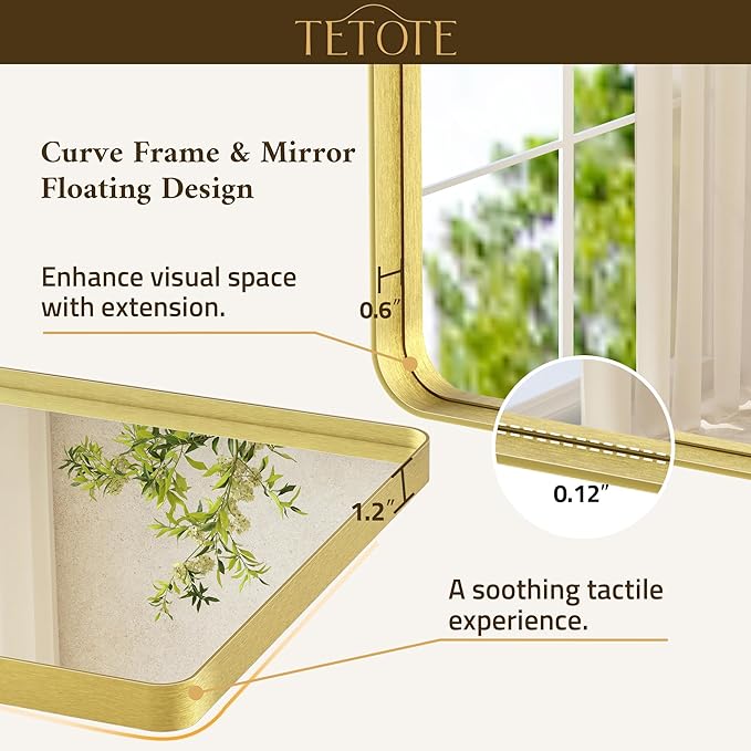 TETOTE Gold Bathroom Mirror 16 x 20 Inch Brushed Gold Metal Framed Vanity Mirror, Tempered Glass, Wall Mounted for Bathroom, Entryway, Bedroom, Living Room(Horizontal/Vertical)