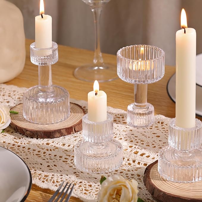 Candlestick Holders Bulk, 6 Pcs Clear Combination Candle Holders Set, Crystal Candle Holders for Wedding, Table Centerpiece, Home Decoration