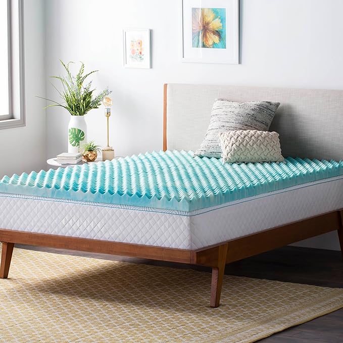 Linenspa 2 Inch Convoluted Gel Swirl Memory Foam Mattress Topper - Promotes Airflow - Relieves Pressure Points - Queen