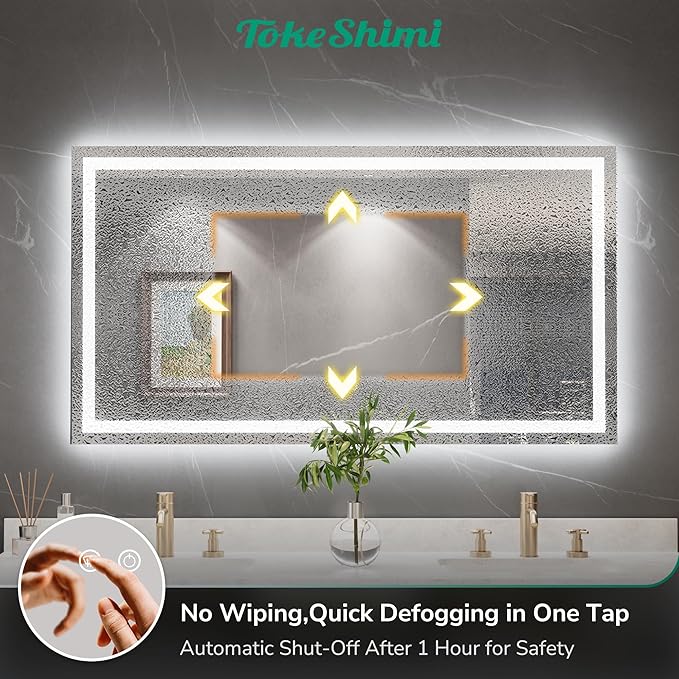 TokeShimi 40x32 Lighted Mirrors for Bathroom Wall,Backlit + Front lit LED Mirror for Bathroom,Dimmable 3-Color,Anti-Fog,Memory Function,Tempered Glass.Shatterproof,Waterproof,UL Listed