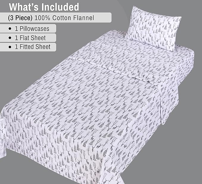 RUVANTI Flannel Sheets Twin Size - 100% Cotton Double Brushed Twin Sheets Set, Deep Pockets 16 Inches, All Seasons Breathable & Extra Soft Bed Sheets, Warm & Cozy, 3 Piece, Dry Winter