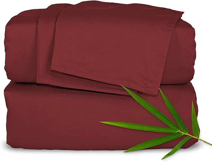 Queen Sheets by Pure Bamboo, Genuine 100% Organic Viscose Derived from Bamboo Bed Sheet Set, Luxuriously Soft & Cooling, Double Stitching, Lifetime Quality Promise (Queen, Merlot)
