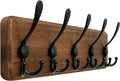 WEBI Rustic Coat Rack Wall Mount,Solid Wood Coat Hooks Wall Mounted Coat Hanger,16" Hole to Hole,Hook Rack Rail,5 Triple Hooks for Hanging Coats,Jacket,Clothes,Brown