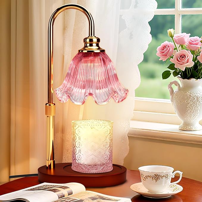 Electric Candle Warmer Lamp with Timer: Adjustable Height & Brightness, Wax Warmer for House Warming Gifts, New Home Room Decor,Birthday Gifts for Mom & Women (Pink)