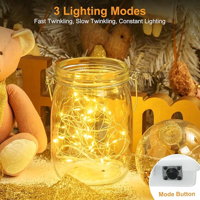 btfarm 3 Pack Fairy Lights Battery Operated 3 Modes, 7ft 20 Led Mini Twinkle Lights, Waterproof Firefly String Lights Bulk Small Silver Wire for Christmas Mason Jars Crafts Wedding Table Centerpiece