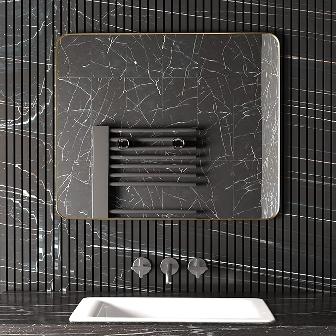 Bathroom Mirror for Wall, Rectangle Framed Wall Mounted Farmhouse Vanity Mirrors, 20x28 Inch,Gold
