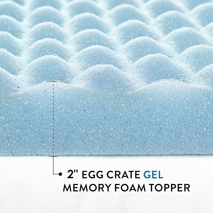 Best Price Mattress 2 Inch Egg Crate Memory Foam Mattress Topper, Cooling Gel Infusion, King, Dorm Essentials, Blue