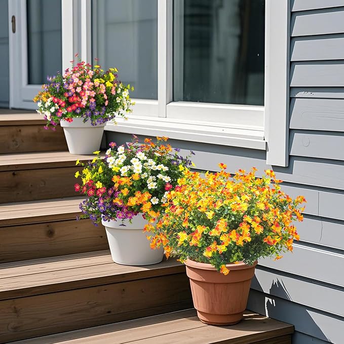 12 Bundles Artificial Fall Flowers for Outdoors, Artificial Plants UV Resistant Fall Fake Mums Plants for Outside Halloween Christmas Porch Decoration ecorations (Orange)