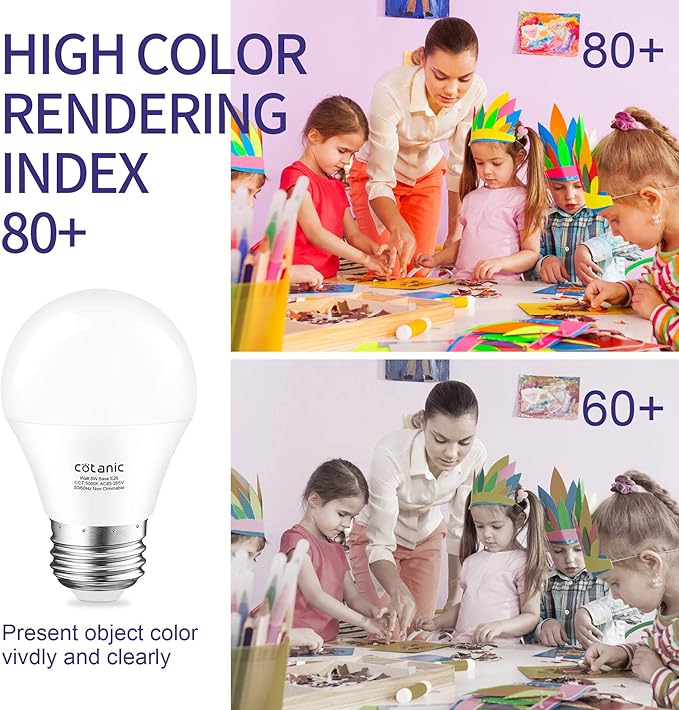 Cotanic Ceiling Fan Light Bulb 5000K Daylight A15 LED Bulb,E26 Medium Base Chandelier Light Bulb, 6W 60W Equivalent,600lm,Non-Dimmable,6 Pack