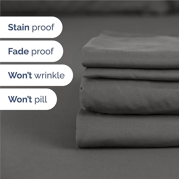 Twin XL 4 Piece Sheet Set - Comfy Breathable & Cooling - Ultra-Soft Hotel Luxury Bedding Set w/ 8-16 Inch Deep Pockets - 1 Flat & 1 Fitted Sheet & 2 Pillowcases - Wrinkle Free & Easy Care - Charcoal