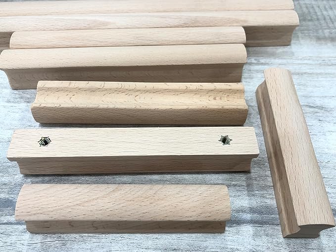 10Pcs Unfinished Beech Wood Solid Furniture Pulls Handles,Unfinished Unpainted Paintable Wooden Handles Cupboard Closet Drawer Handle Pull,Length 5.12",Hole Dis.3.78"