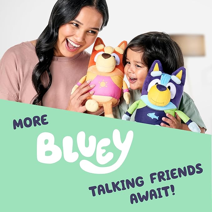 Bluey Chattermax Sound Effects Talking Plush, 10” Soft Toddler Toys, Interactive Singing Stuffed Animal with 6 Phrases, Baby Plush Toys for Kids