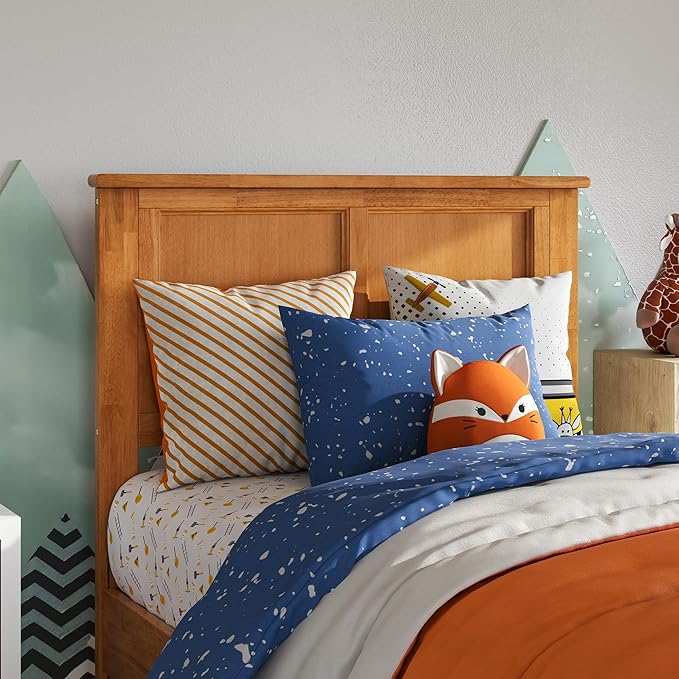 AFI, Madison Twin Solid Wood Panel Headboard with Attachable Charger, Light Toffee