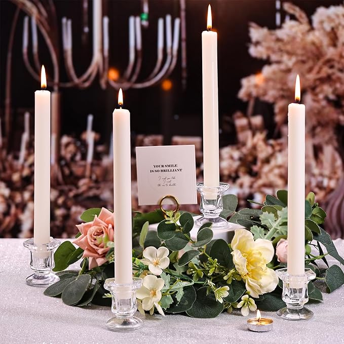 Candlestick Holders Bulk, 12 Pcs Glass Candle Holders Set Clear, Crystal Taper Candle Holder for Wedding, Table Centerpiece, Home Decoration