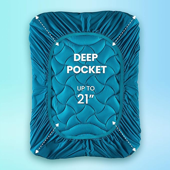 SLEEP ZONE Cooling Twin Mattress Topper for Single Bed, Premium Zoned Quilted Mattress Pad, Fitted Mattress Protector Cover, Machine Wash Durable, Deep Pocket 8-21 inch, Teal, Twin
