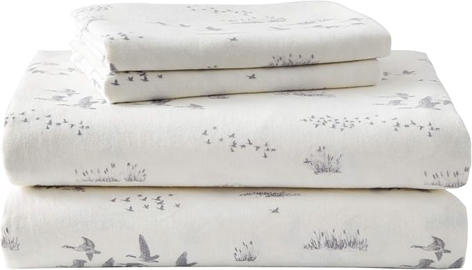 Eddie Bauer - Flannel Sheets Twin Size, Anti-Pilling & Wrinkle Resistant Cotton, Touchably Soft for All-Season Comfort - Bed Sheets with Matching Pillowcase & Fitted Sheet (Geese Meadow Yellow)