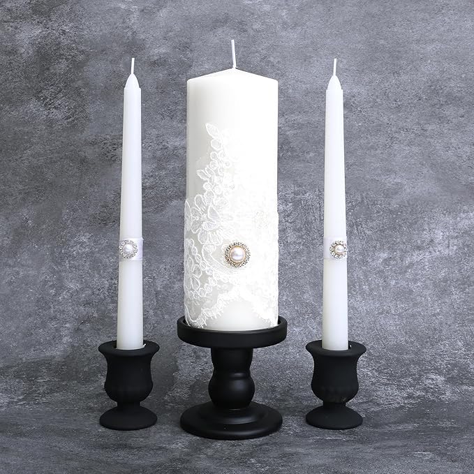 Black Unity Candle Holder - Glass Candle Holders for Pillar Candles Taper Candles, Glass Candlestick Holders Set of 3, Decorative Clear Glass Candlestick Holder for Wedding Church Centerpiece