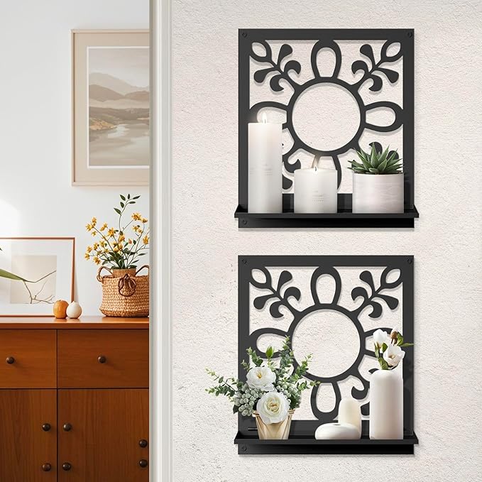 Candle Wall Sconce, Retro Wall Hanging, Farmhouse Wall Art for Living Room Bedroom Bathroom (2 Pack 11.8 x 13 in)