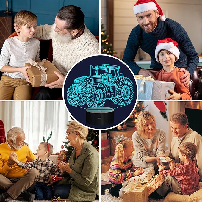 Attivolife Tractor 3D Illusion Night Lamp, 16 Color Changing Dimmable Hologram Lighting, Timer Toy USB Charge Table Desk Bedroom Decoration Creative Gift for Kid Boy with Remote Control