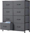 DUMOS 8 Drawer Dresser for Bedroom, Fabric Storage Organizer with Sturdy Metal Frame, Wooden Top Chest of Drawers for Closet Nursery Entryway Guest Room, Grey