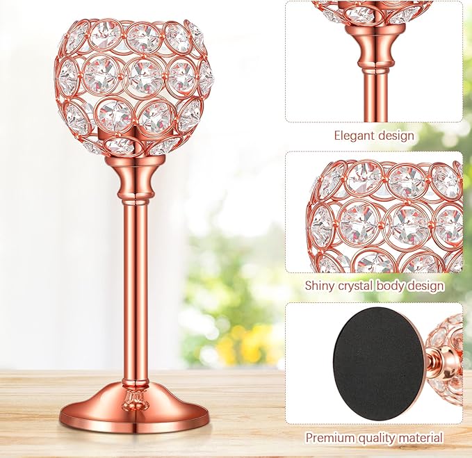 Qunclay 18 Pieces Crystal Candle Holders Bulk Candle Stick Holder Centerpieces for Table Wedding Centerpieces Crystal Decorative Tealight Dining Table Decor for Party(Rose Gold)